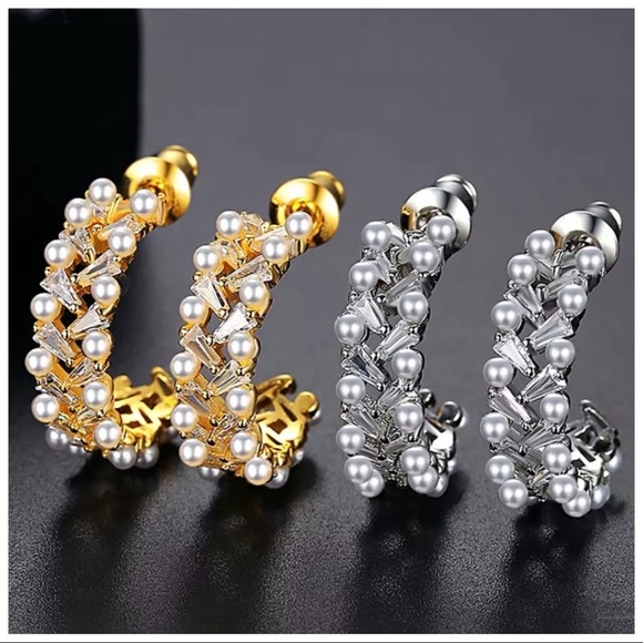 Jewelry - Pearl & Swarovski Crystals The Adanya Hoop Earrings